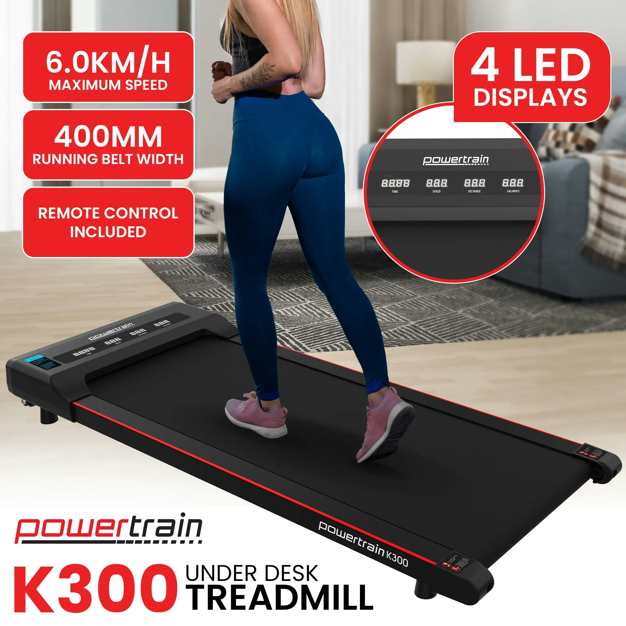 Powertrain K300 Electric Walking Pad Under Desk Treadmill