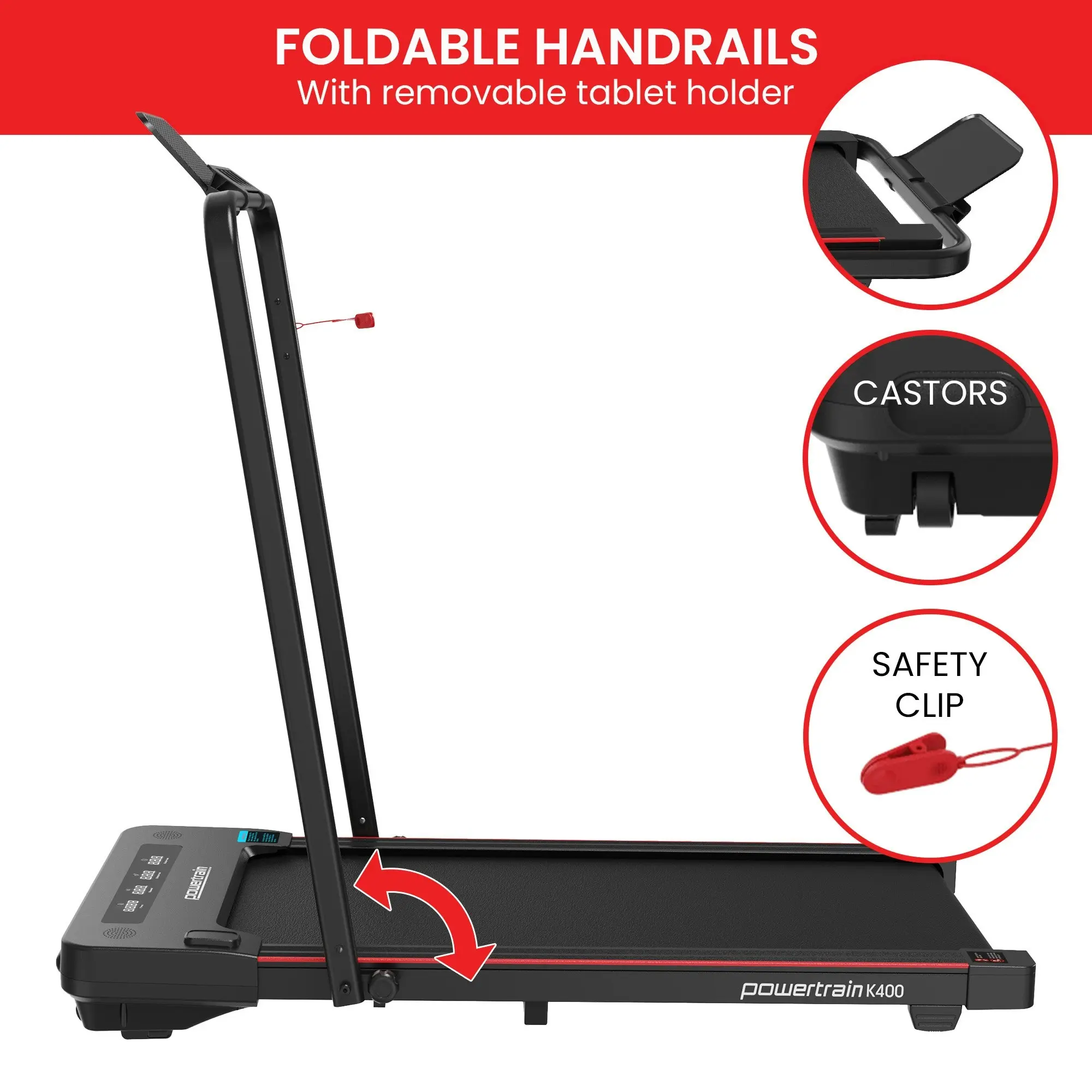 Powertrain K400 Electric Under Desk Treadmill Walking Pad Foldable Handrail