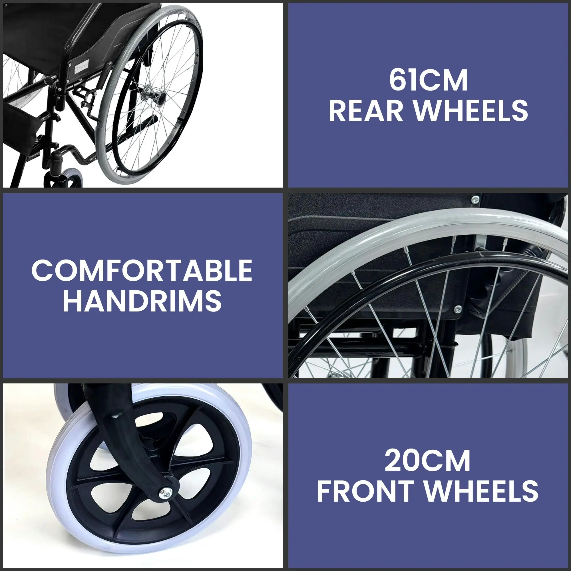 Orthonica Self Propelled Wheelchair in Black Foldable Lightweight Disability Aid Portable Heavy-Duty 24-inch Compact Wheel Chair Steel Frame