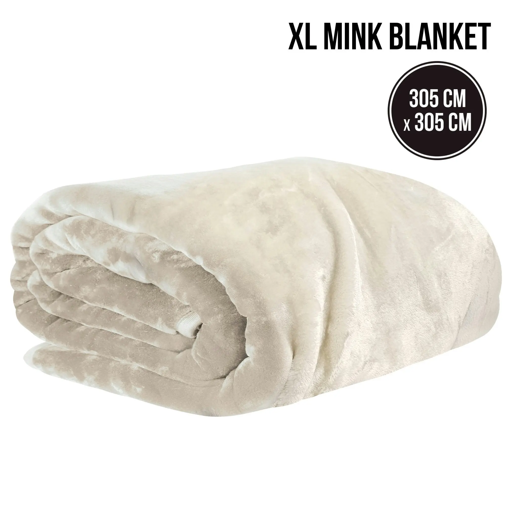 Laura Hill XL Double-Sided Oversized Faux Mink Blanket 305x305cm Beige