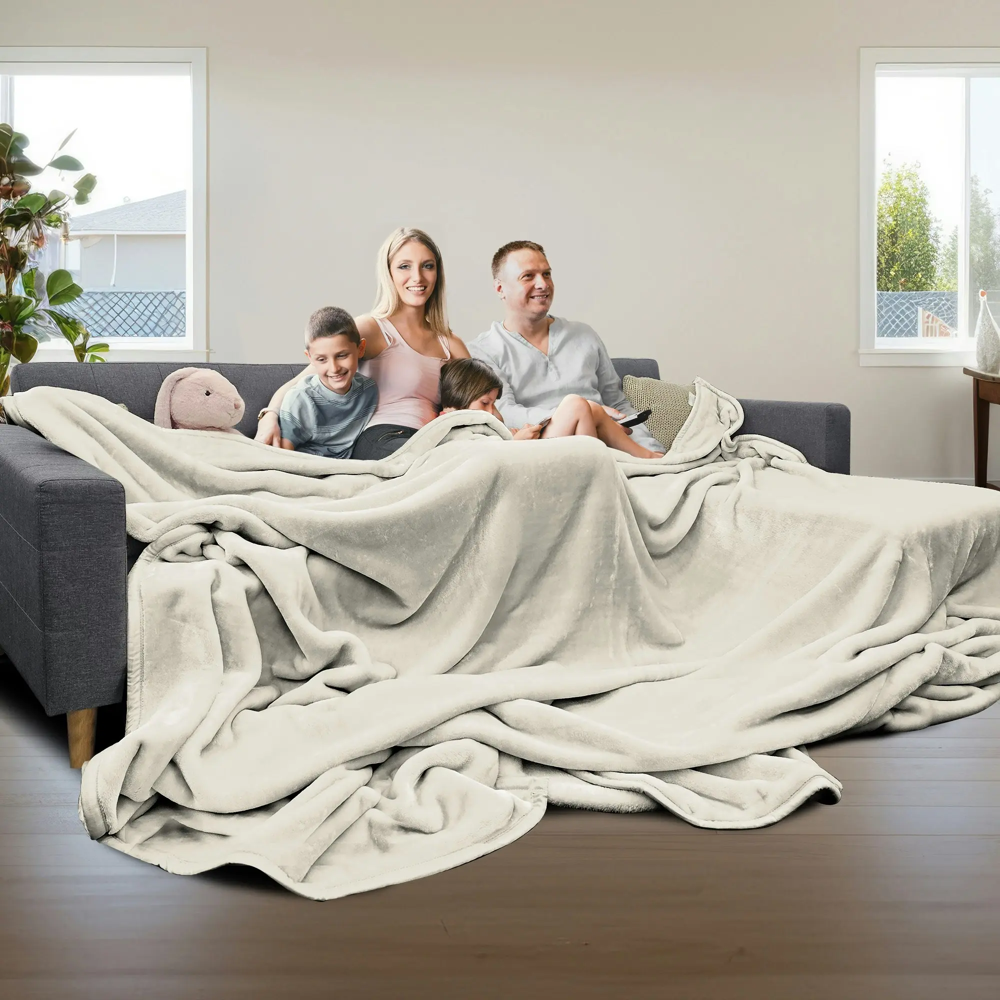 Laura Hill XL Double-Sided Oversized Faux Mink Blanket 305x305cm Beige