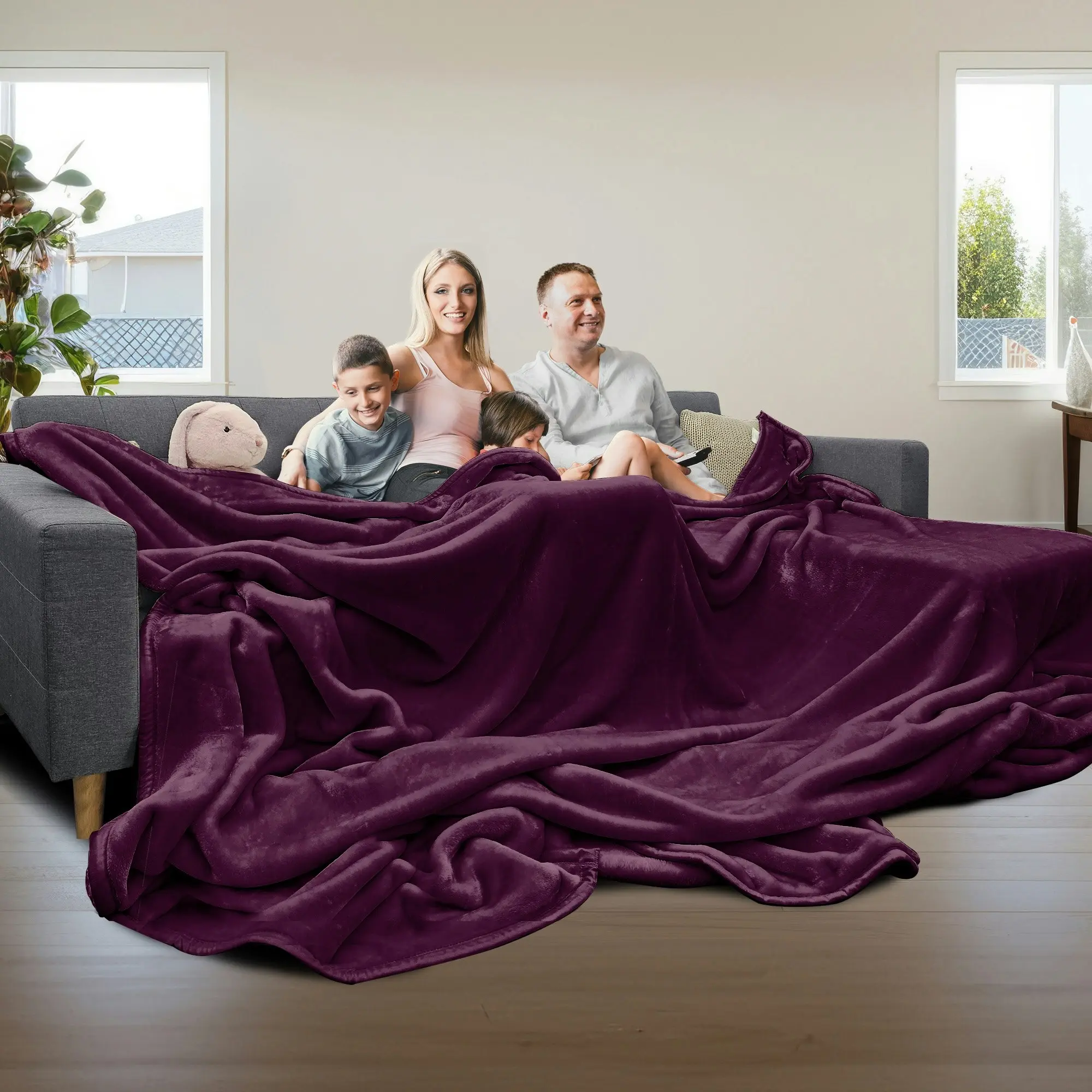 Laura Hill XL Double-Sided Oversized Faux Mink Blanket 305x305cm Purple