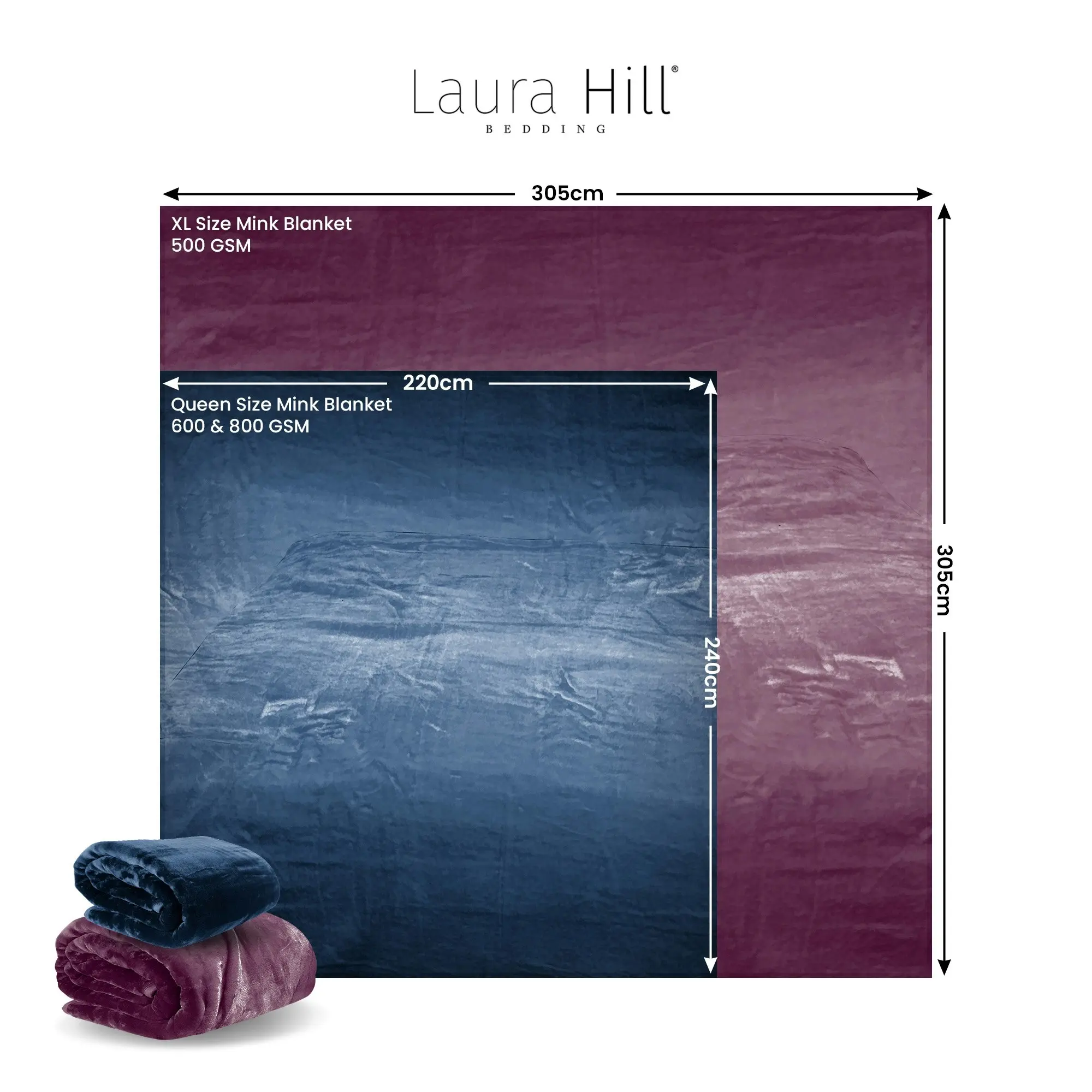 Laura Hill XL Double-Sided Oversized Faux Mink Blanket 305x305cm Purple