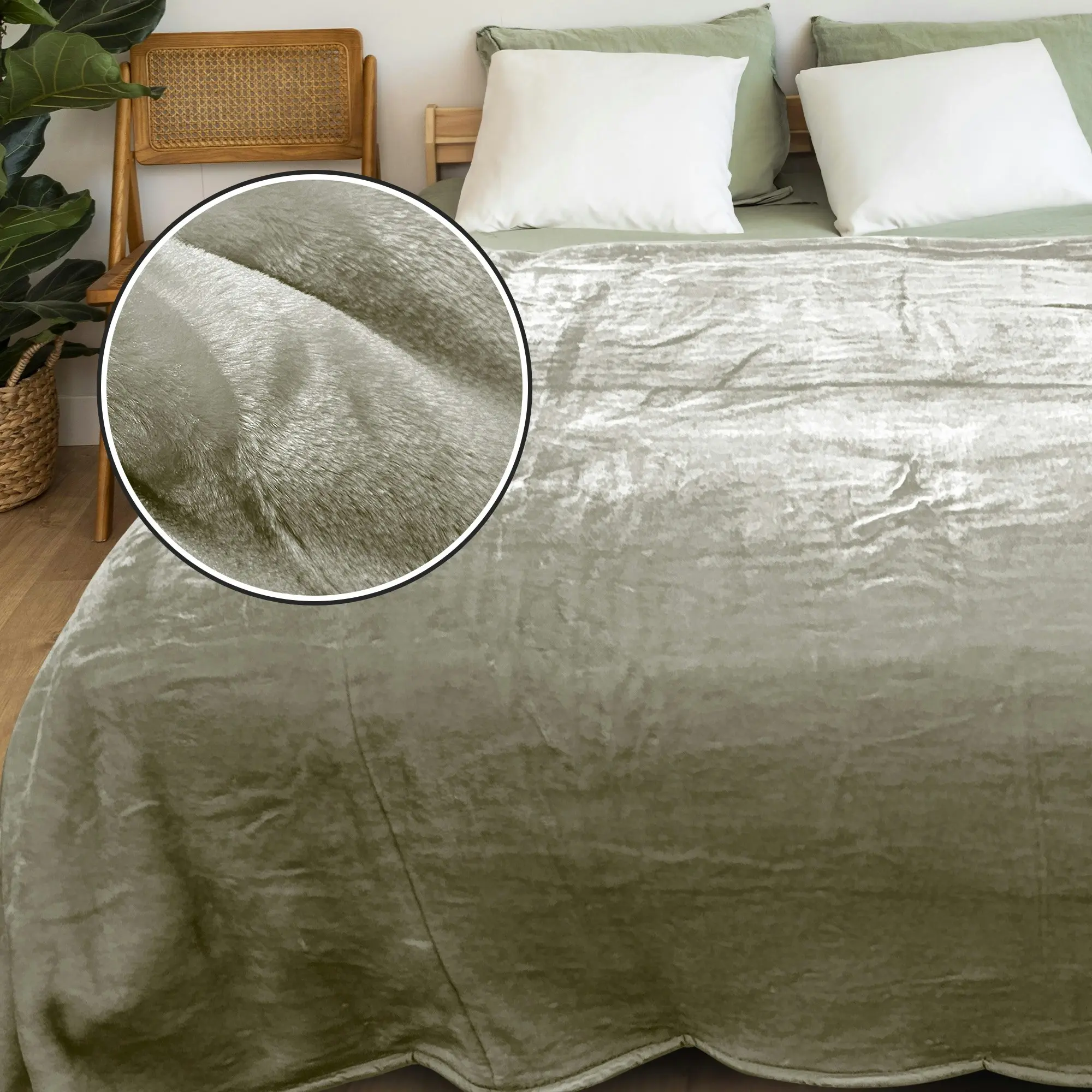 Laura Hill XL Double-Sided Oversized Faux Mink Blanket 305x305cm Olive