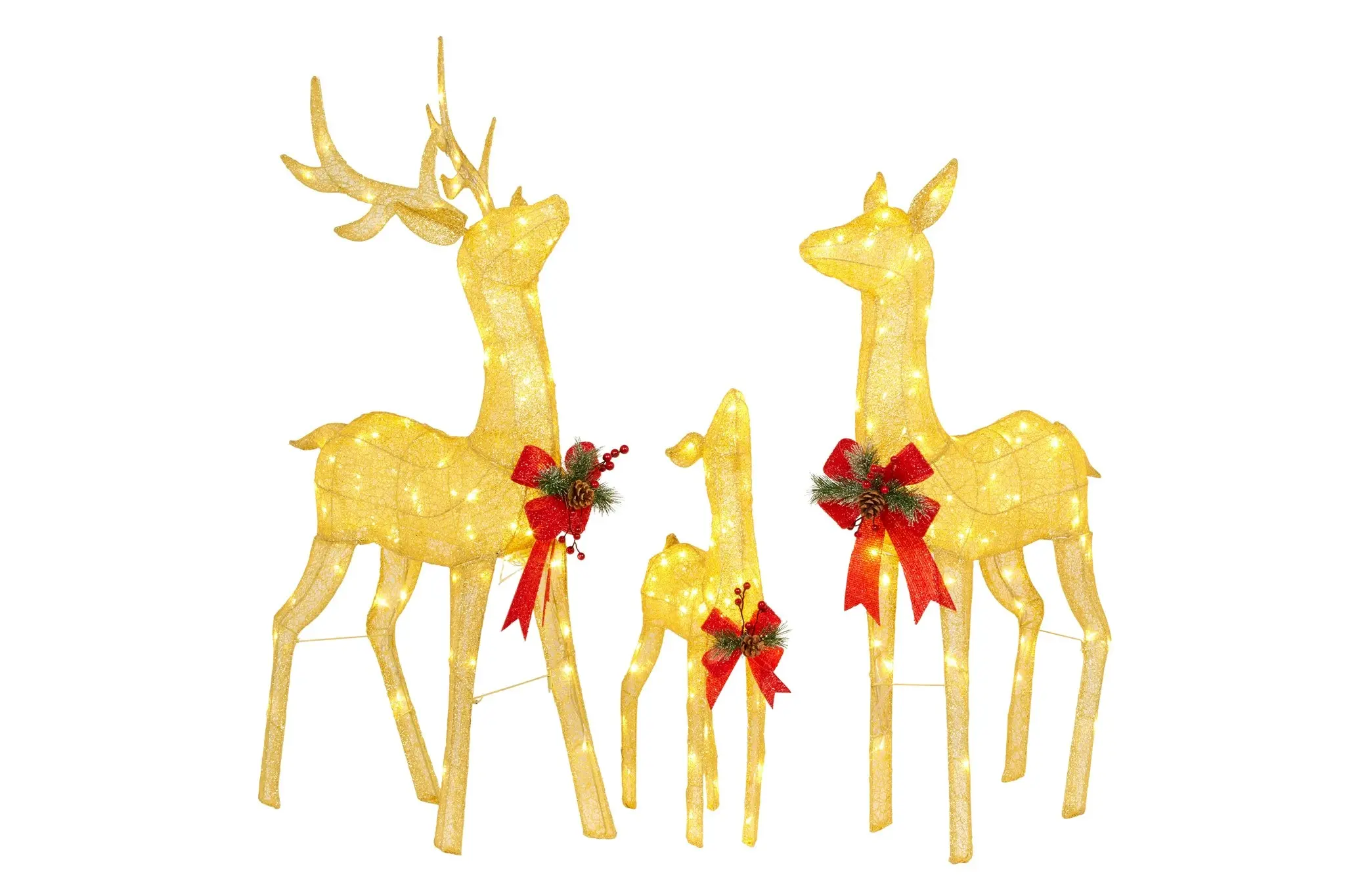 Set of 3 Gold Mesh Outdoor Christmas Display Reindeer with Lights