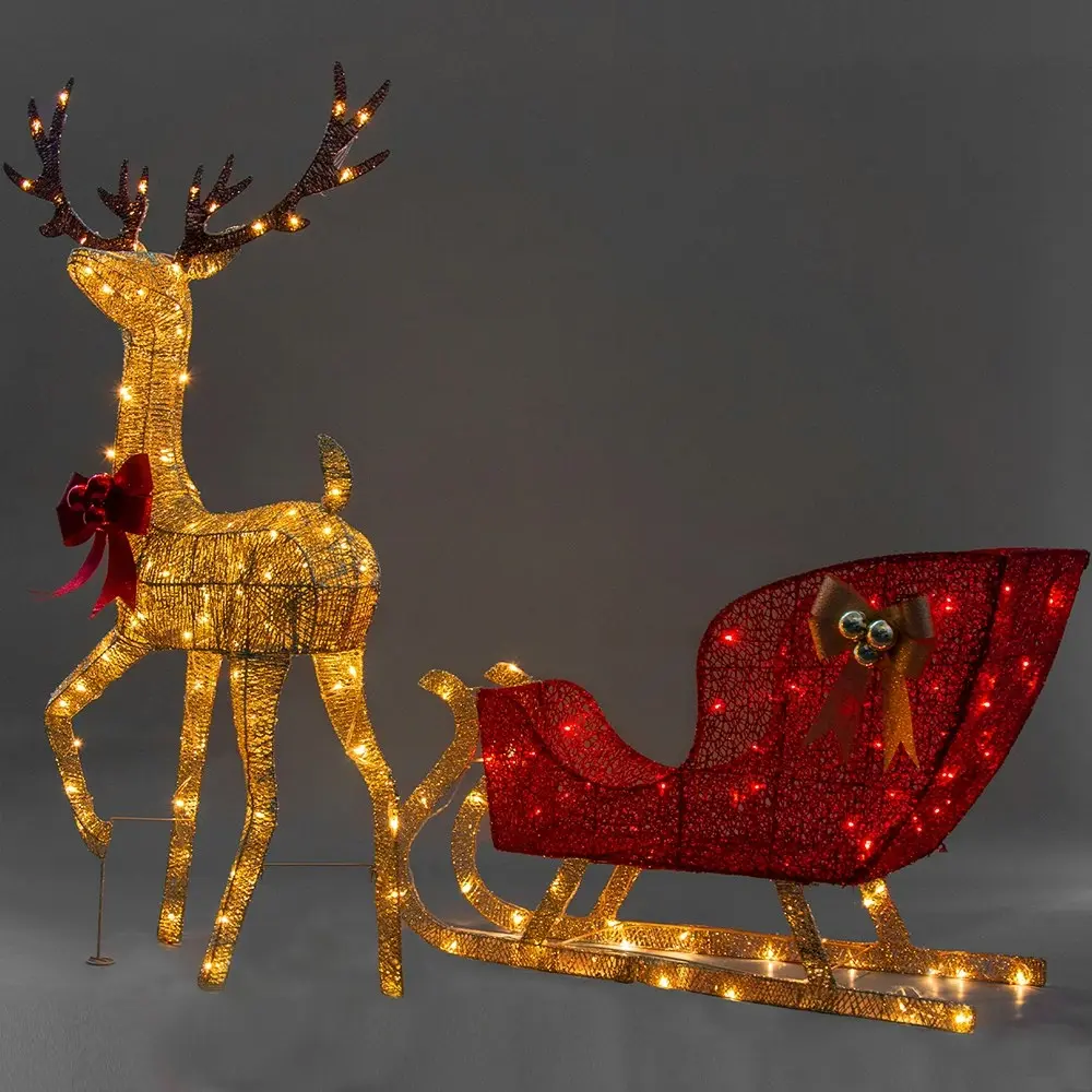 Christmas Reindeer with Red Sleigh and Lights Indoor/Outdoor 205cm