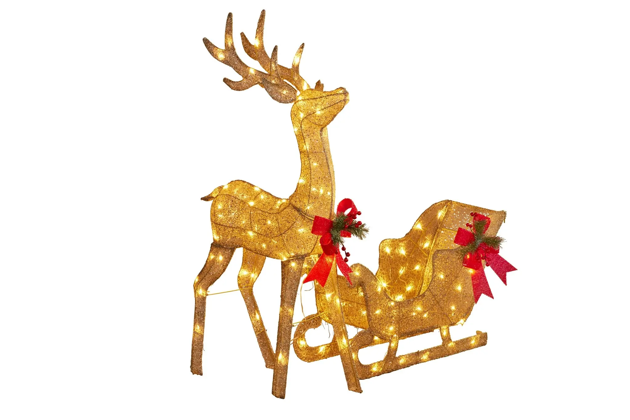 Christmas Sleigh & Reindeer Set with Lights Indoor/Outdoor 148cm