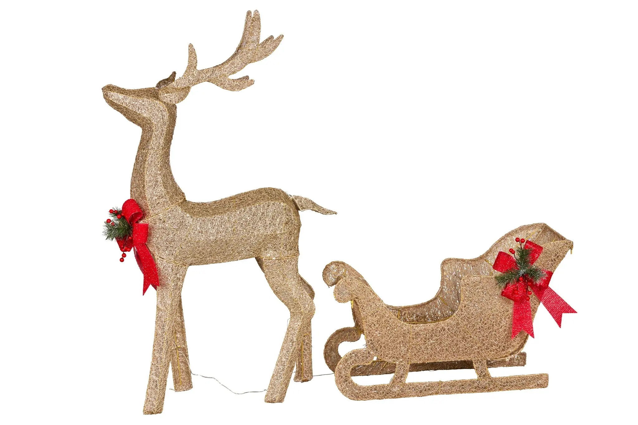 Christmas Sleigh & Reindeer Set with Lights Indoor/Outdoor 148cm