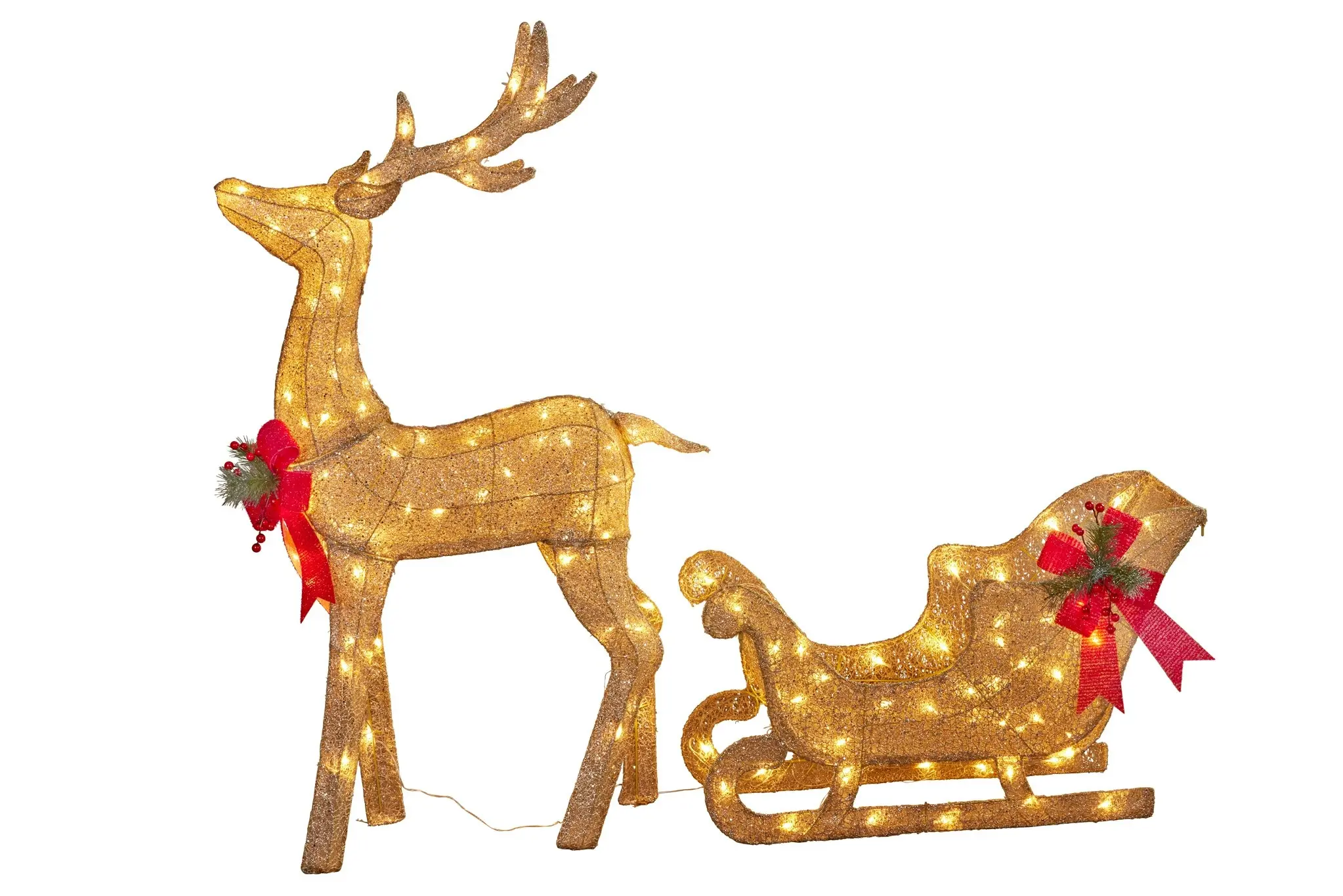 Christmas Sleigh & Reindeer Set with Lights Indoor/Outdoor 148cm