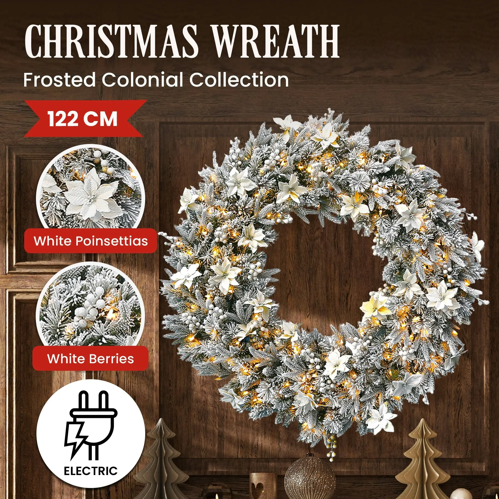 National Tree Company 122cm Frosted Colonial Pre-Lit Christmas Wreath