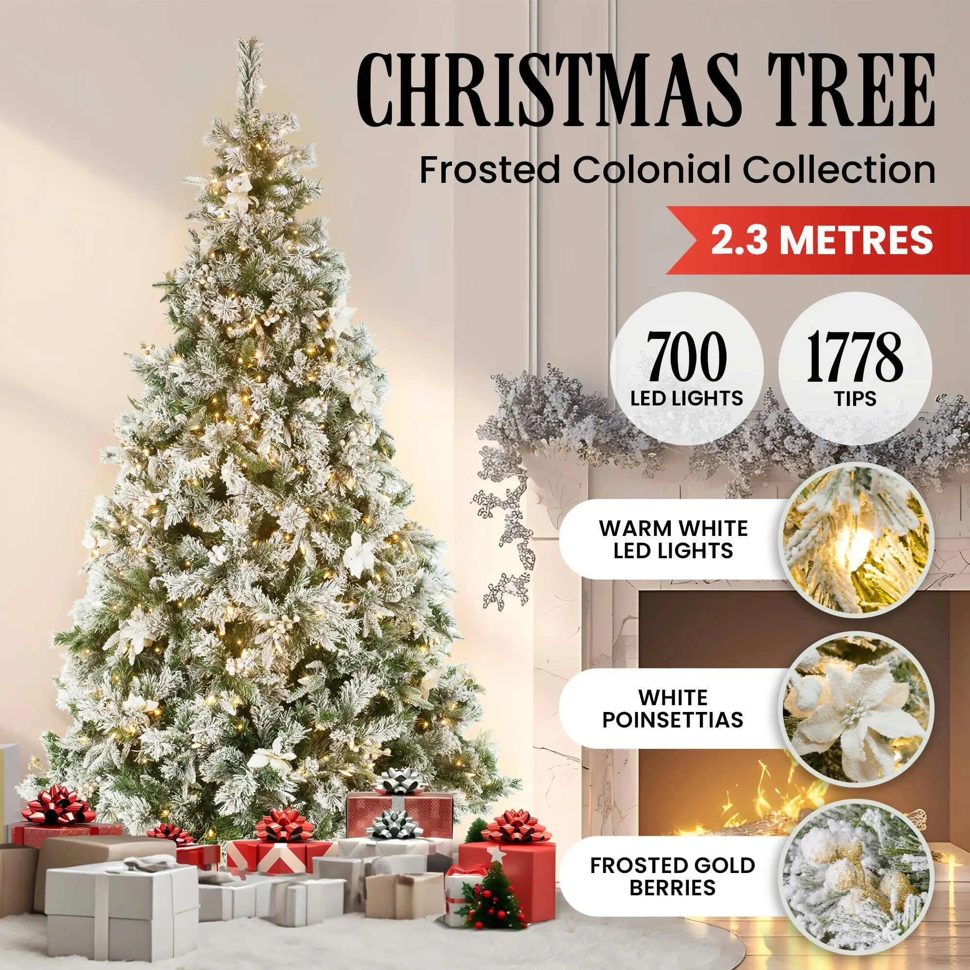 National Tree Company 2.3m Frosted Colonial Prelit Christmas Tree with 1778 Tips