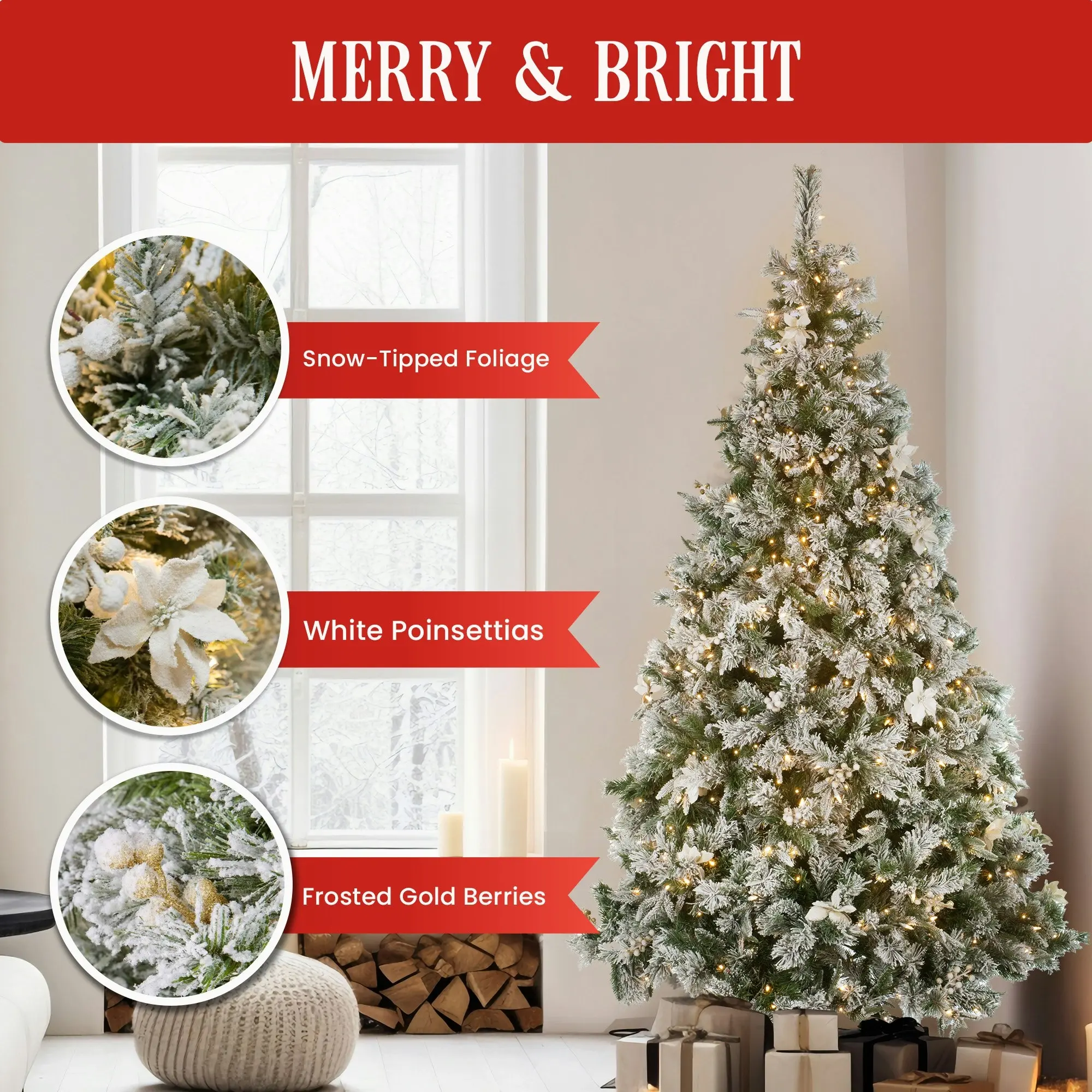 National Tree Company 2.3m Frosted Colonial Prelit Christmas Tree with 1778 Tips