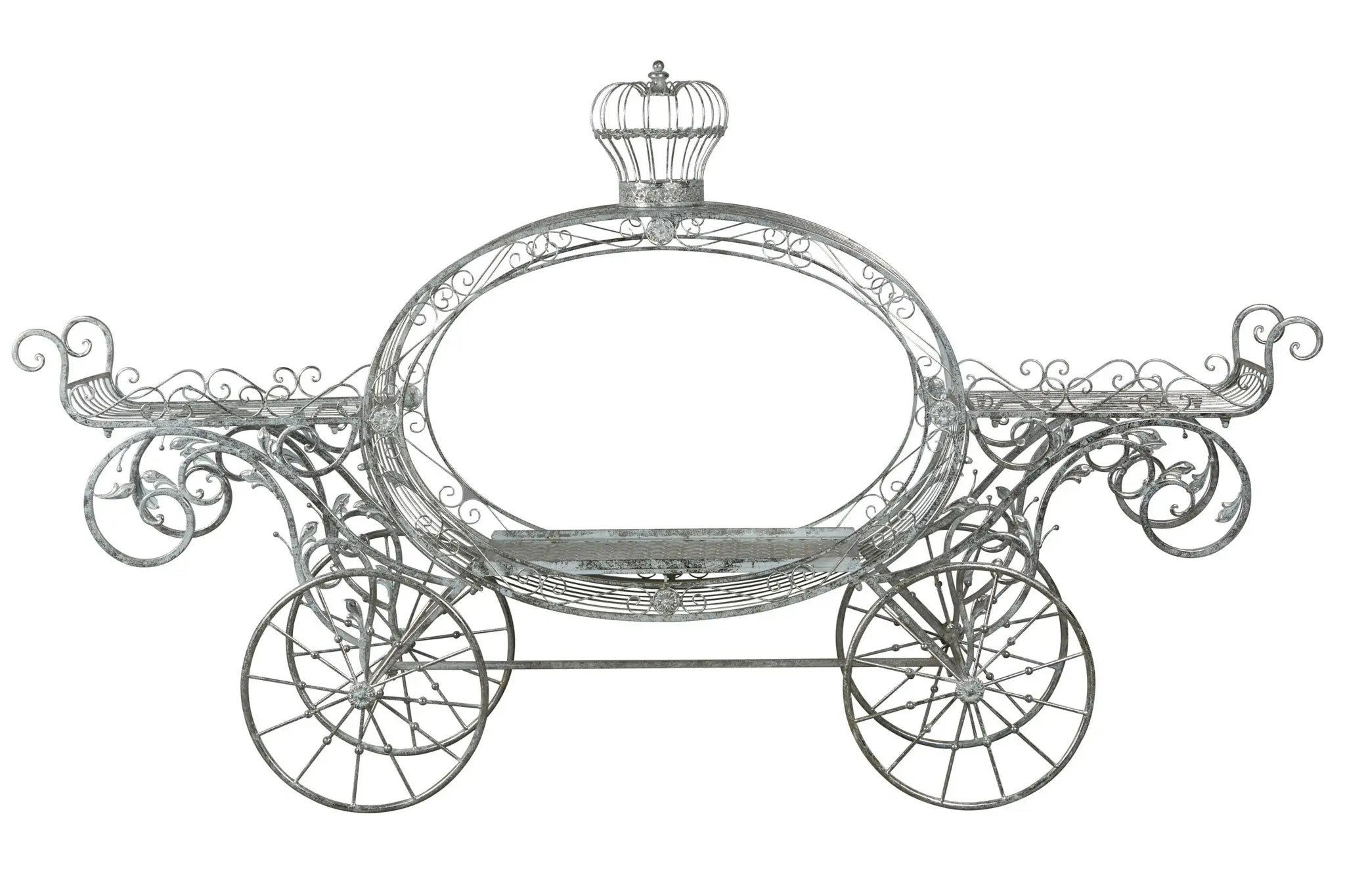 258cm Silver and White Metal Pumpkin Carriage