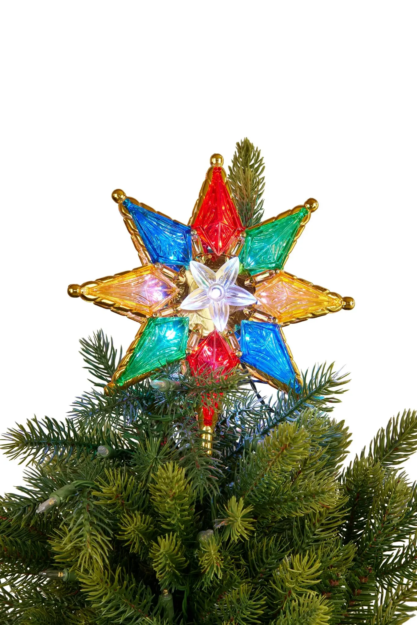 Christmas Tree Topper with Lights - Rich Multicolour Star