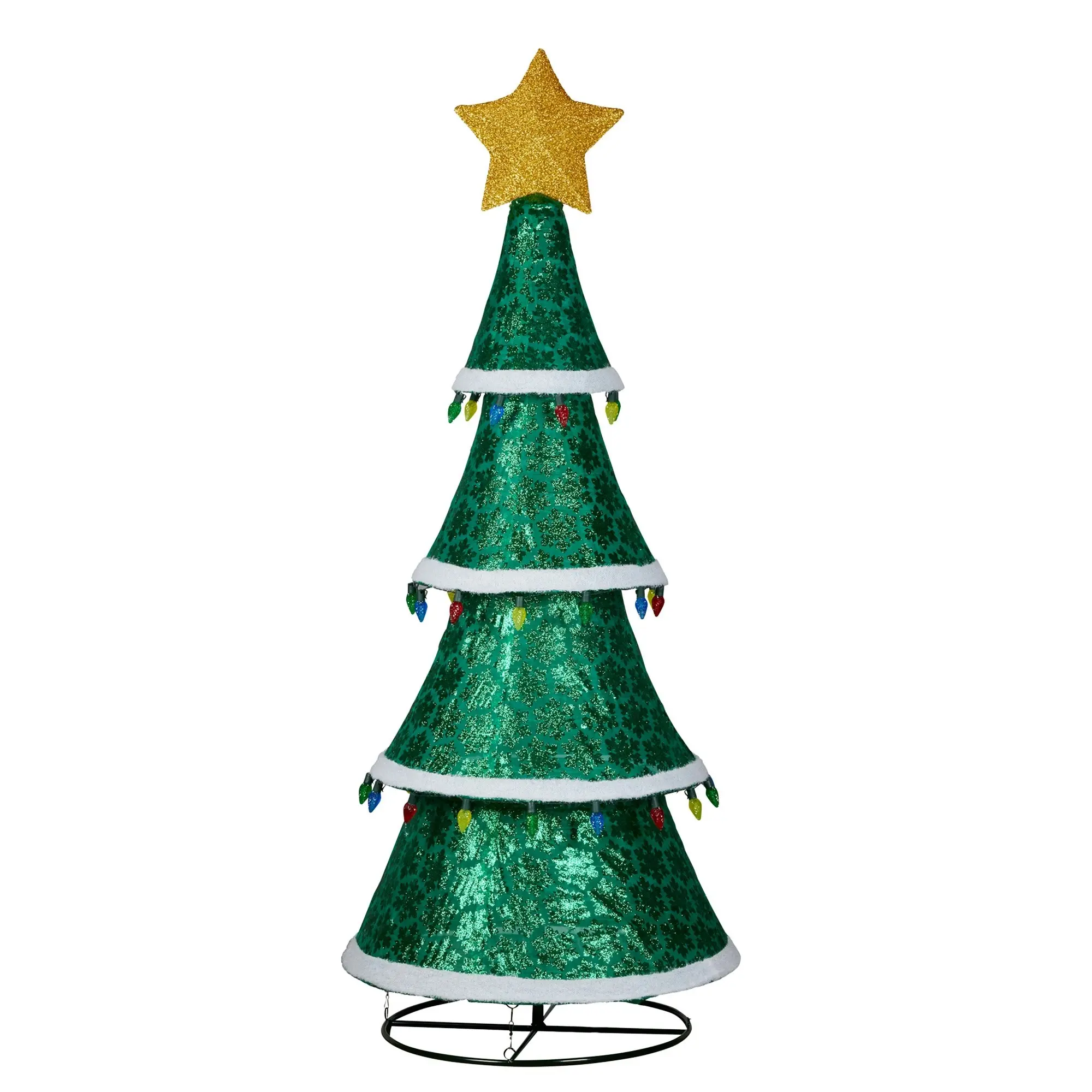 205cm Indoor/Outdoor Festive Tiered Light-Up Christmas Tree 66 Green LED Lights Colour Bulbs