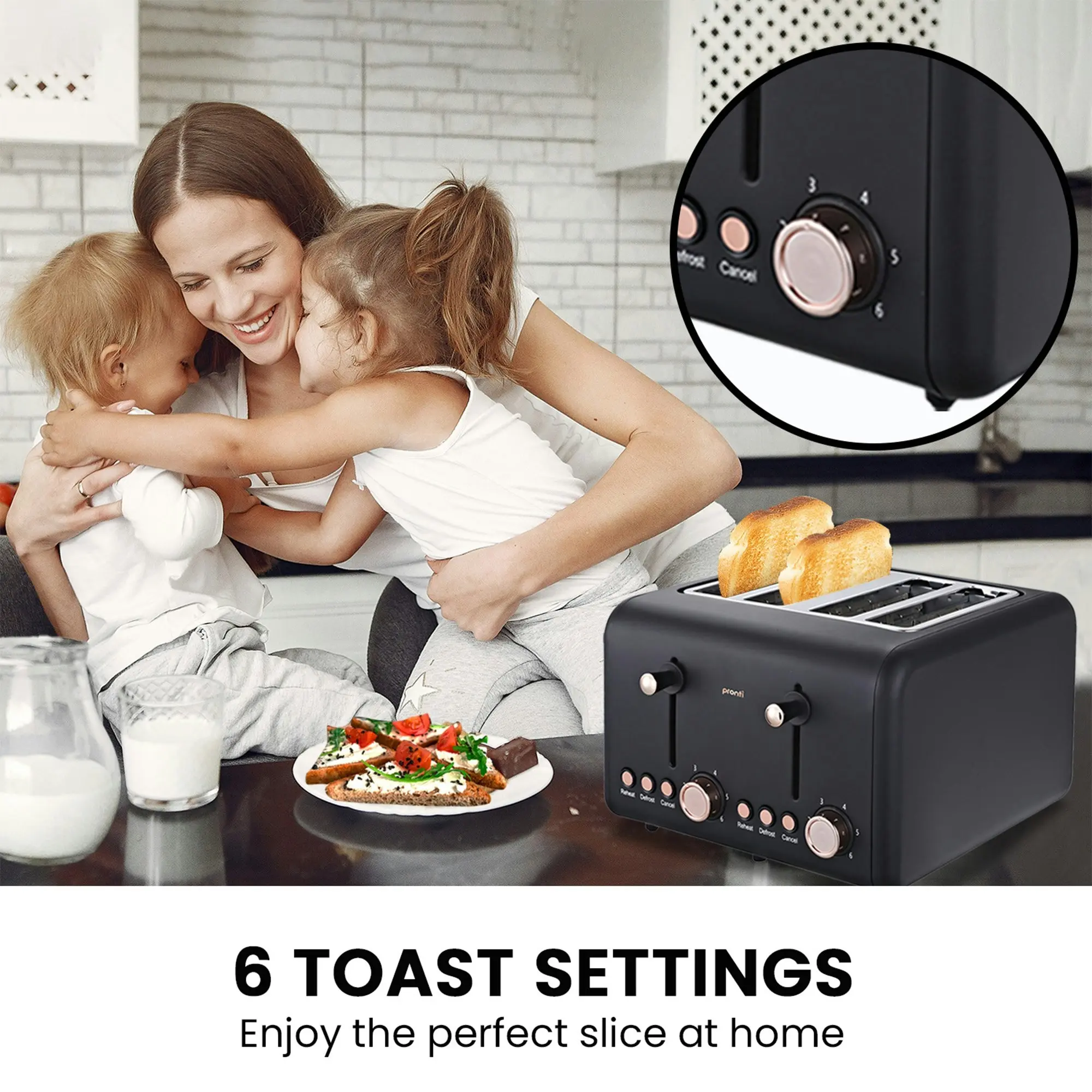 Pronti Kettle, Pronti Toaster and HomeMaid Coffee Machine Breakfast Set in Black