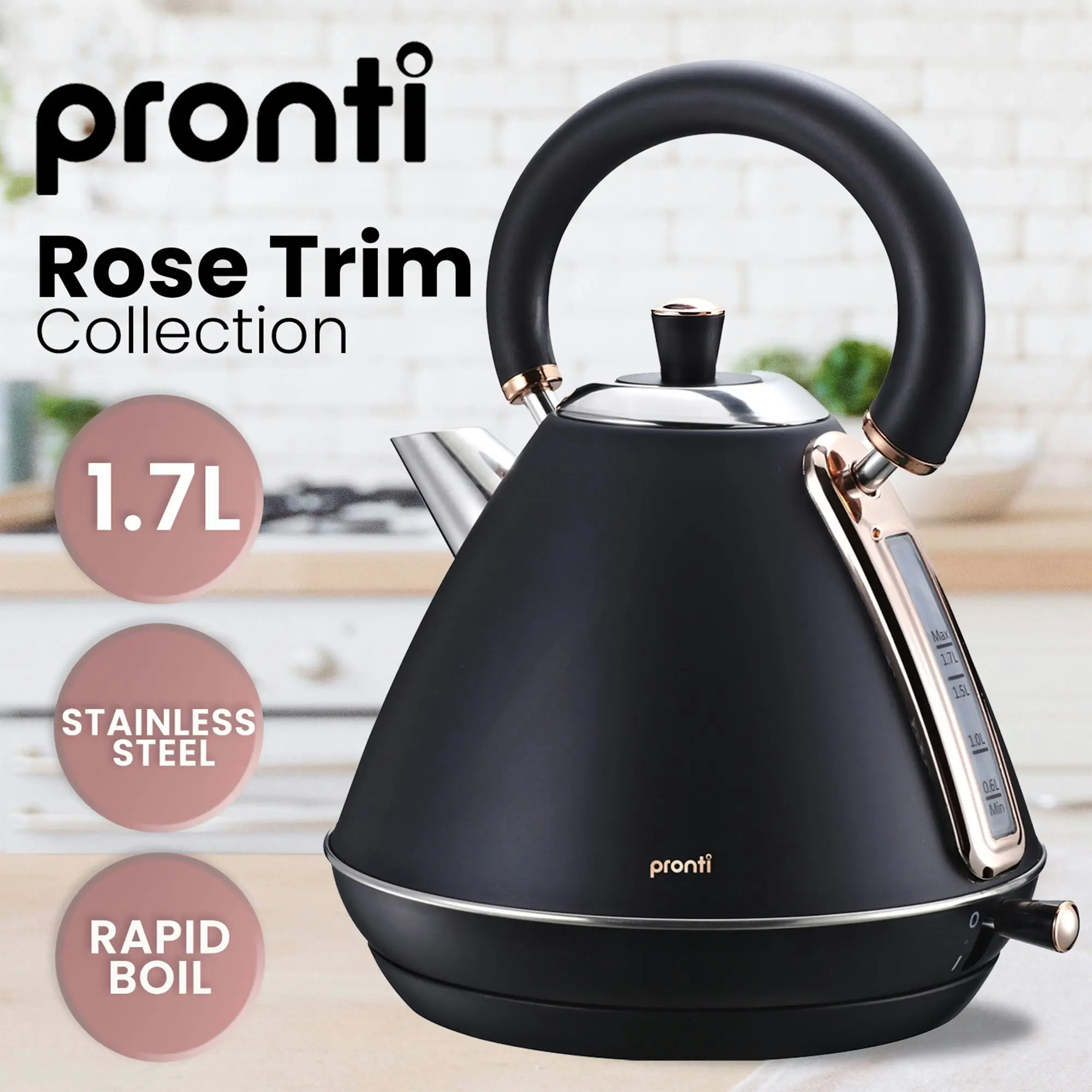 Pronti Kettle, Pronti Toaster and HomeMaid Coffee Machine Breakfast Set in Black