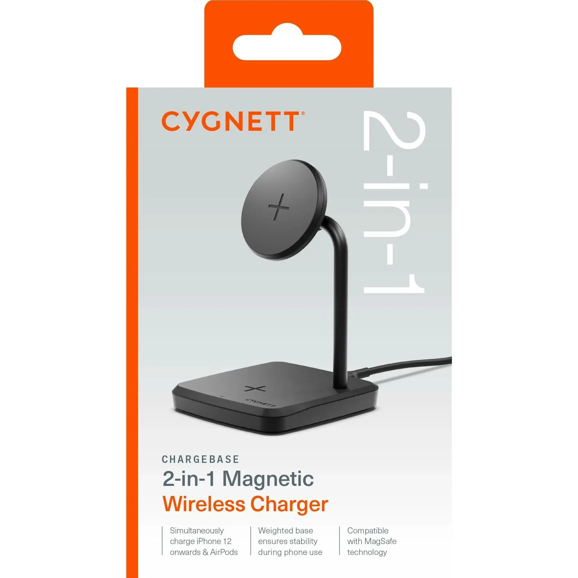 Cygnett Charge Base 2-in-1 Magnetic Wireless Charger - Black