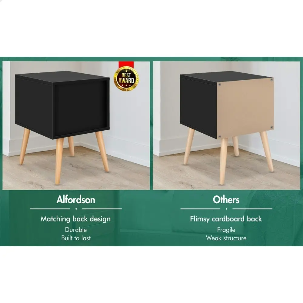 Alfordson Bedside Table Nightstand Side Storage Cabinet Scandinavian Black