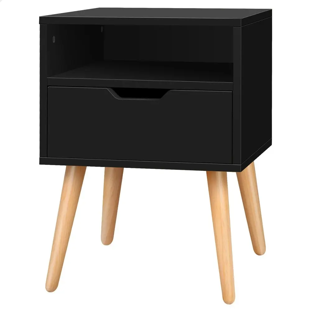 Alfordson Bedside Table Nightstand Side Storage Cabinet Scandinavian Black