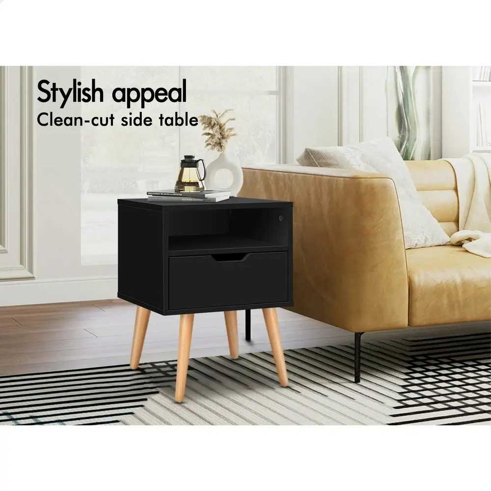 Alfordson Bedside Table Nightstand Side Storage Cabinet Scandinavian Black