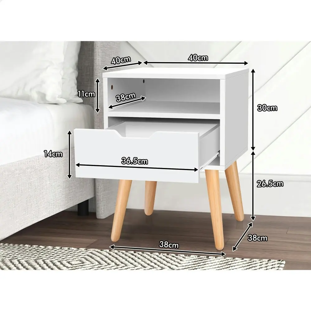 Alfordson Bedside Table Nightstand Side Storage Cabinet Scandinavian White