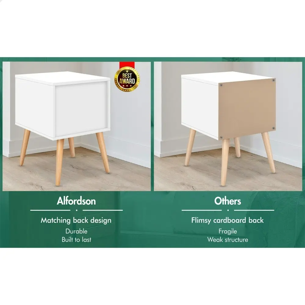 Alfordson Bedside Table Nightstand Side Storage Cabinet Scandinavian White