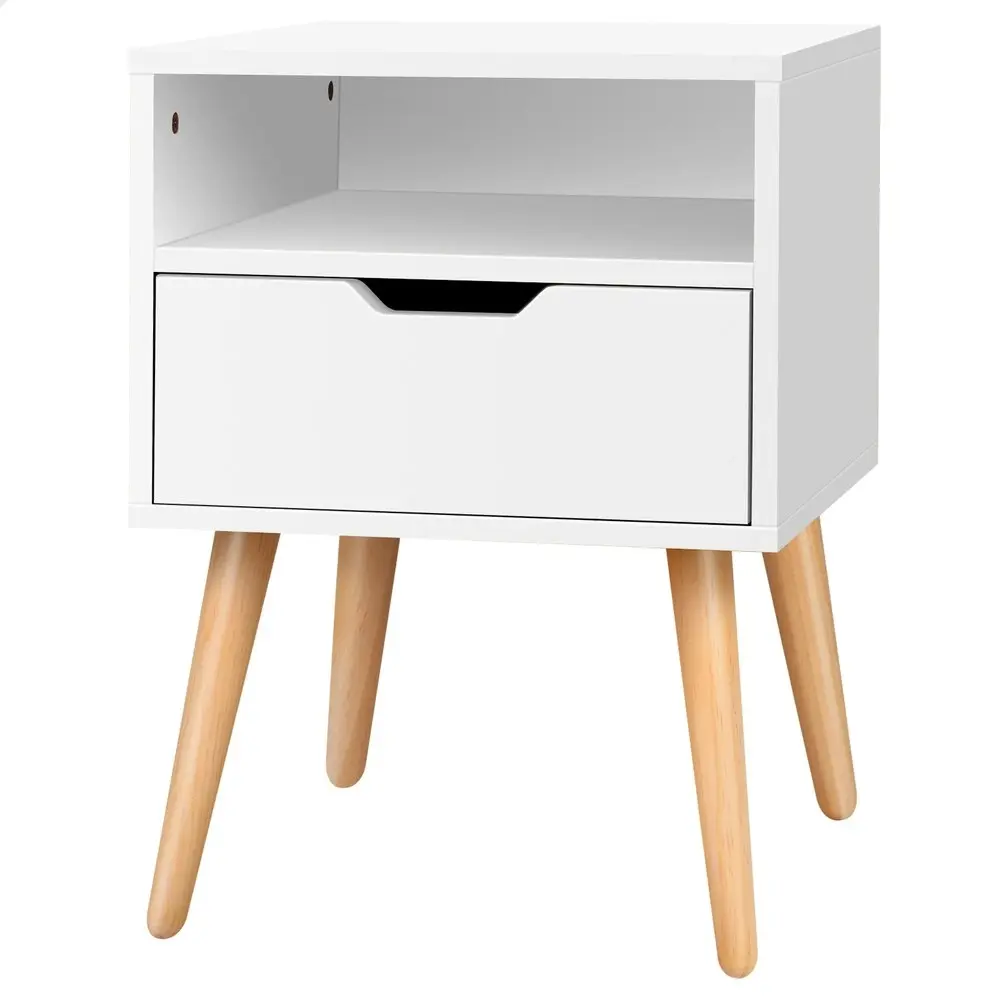 Alfordson Bedside Table Nightstand Side Storage Cabinet Scandinavian White