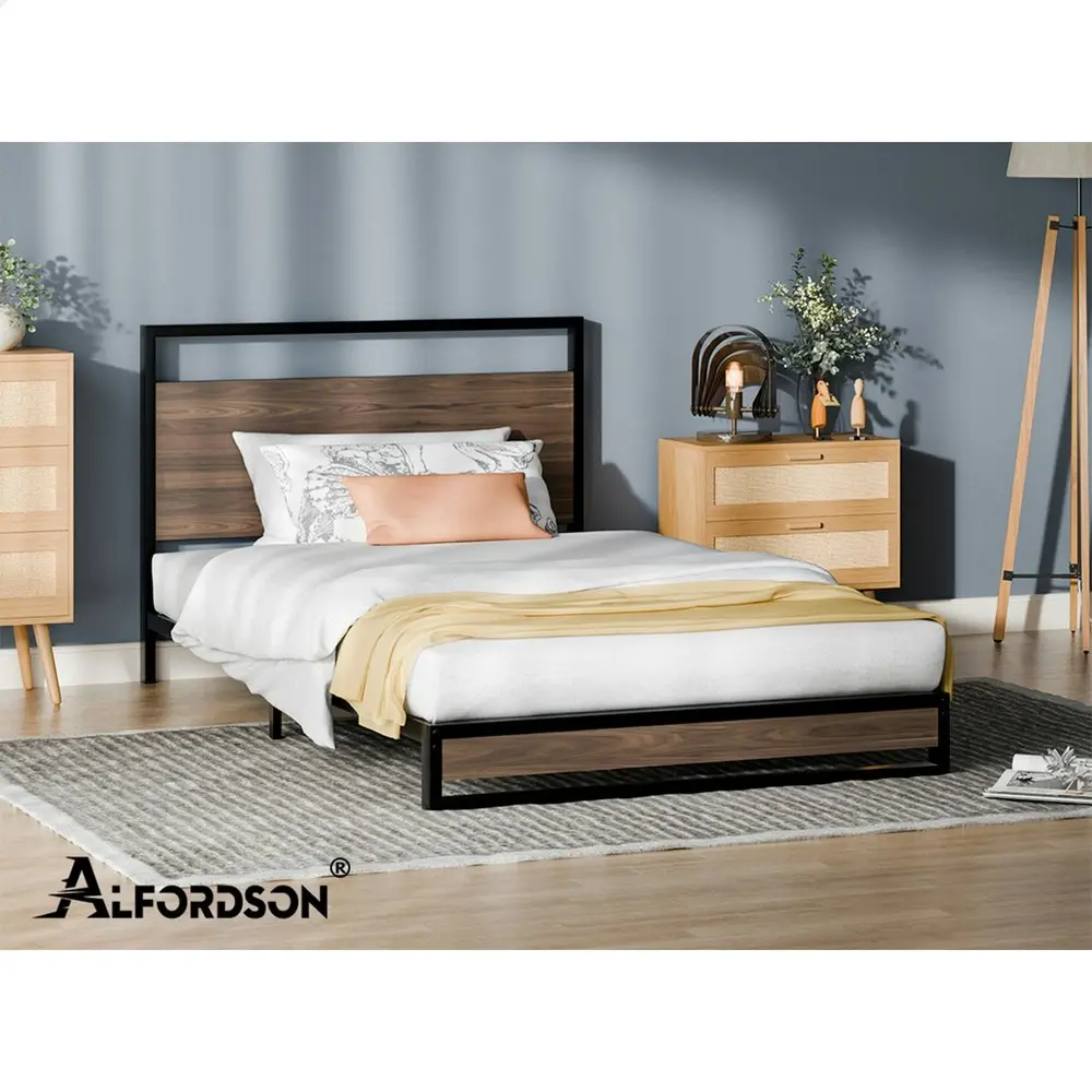 Alfordson Metal Bed Frame King Single Size Industrial Platform Mattress Base Wood