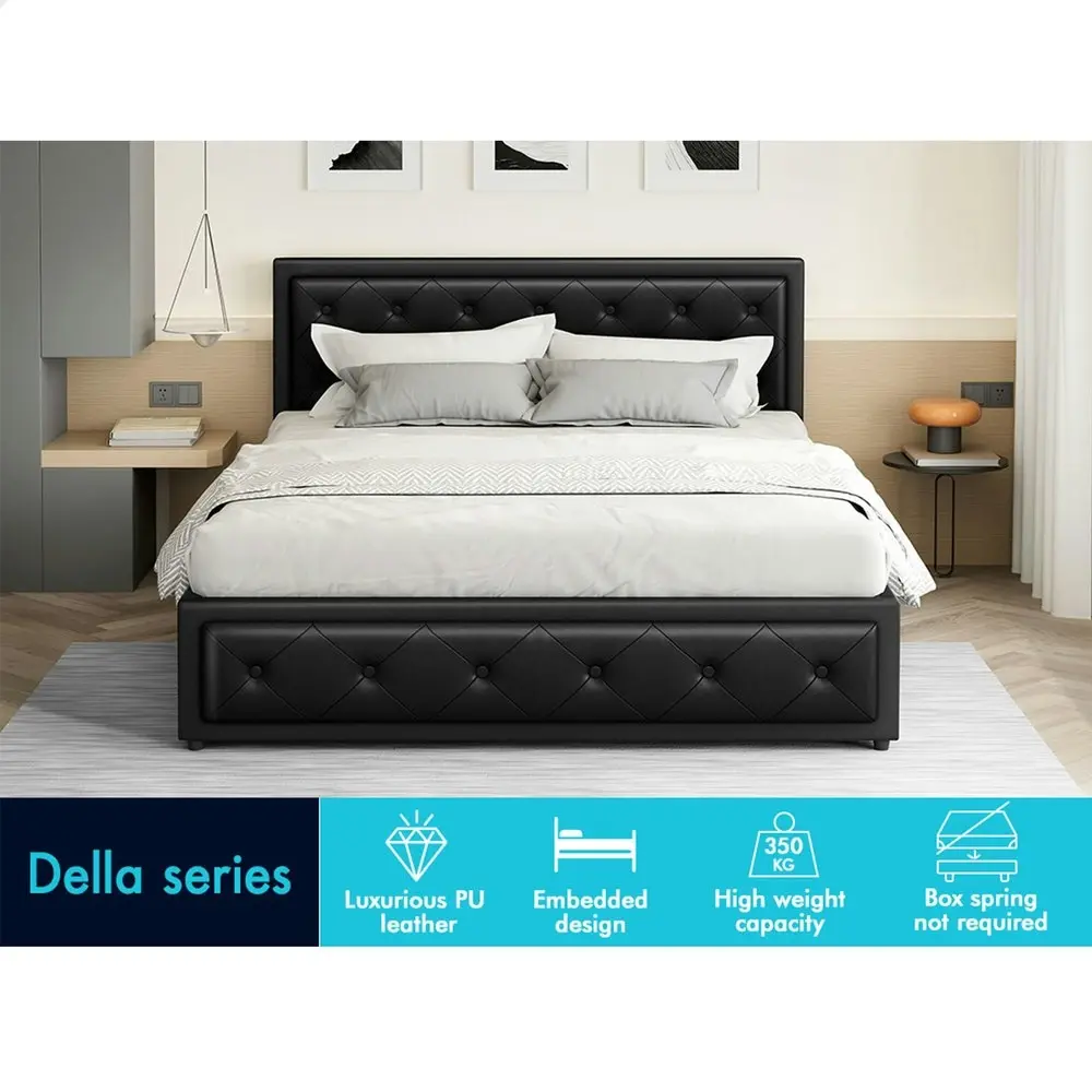 Alfordson Bed Frame King Size Gas Lift Storage Mattress Base Leather Black