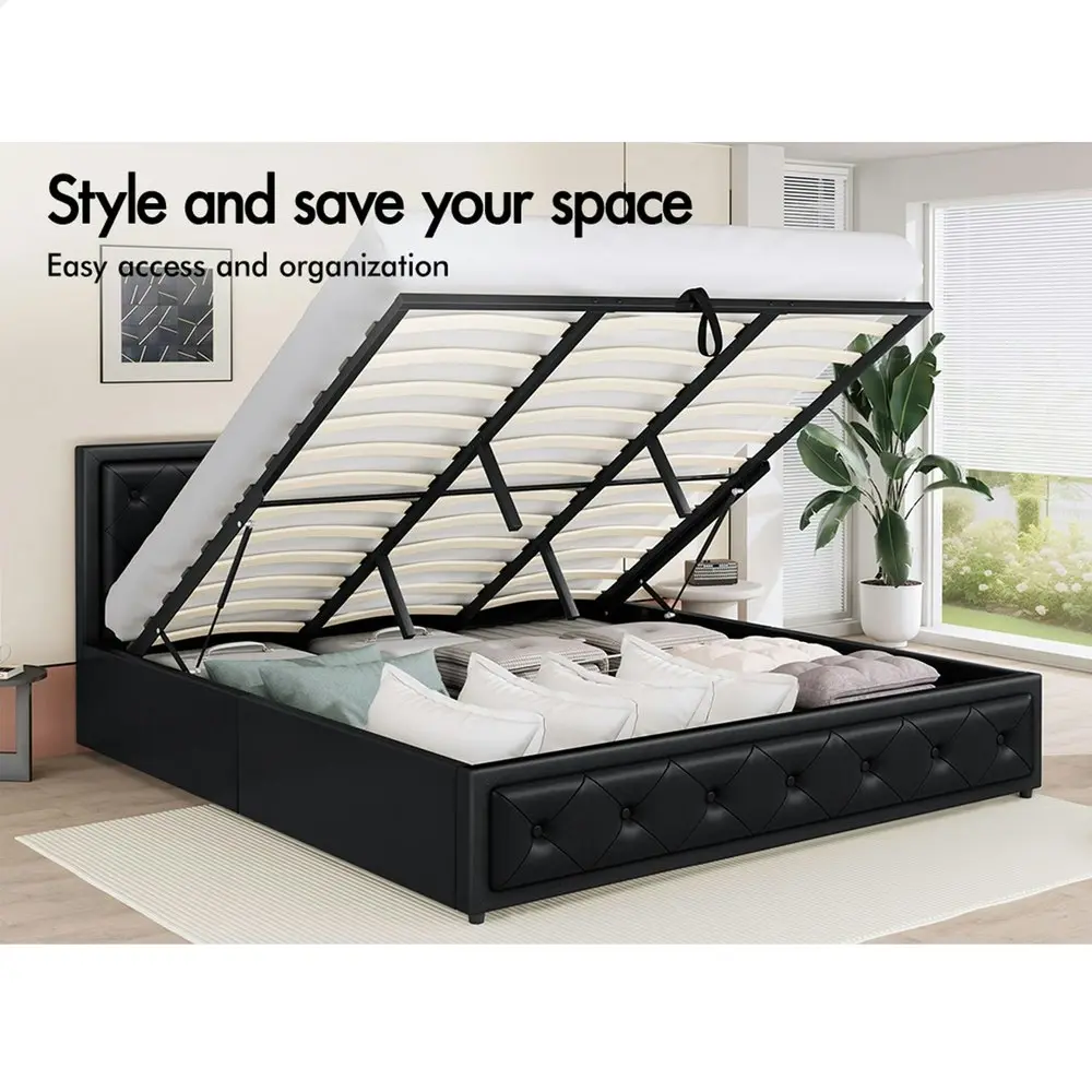 Alfordson Bed Frame King Size Gas Lift Storage Mattress Base Leather Black