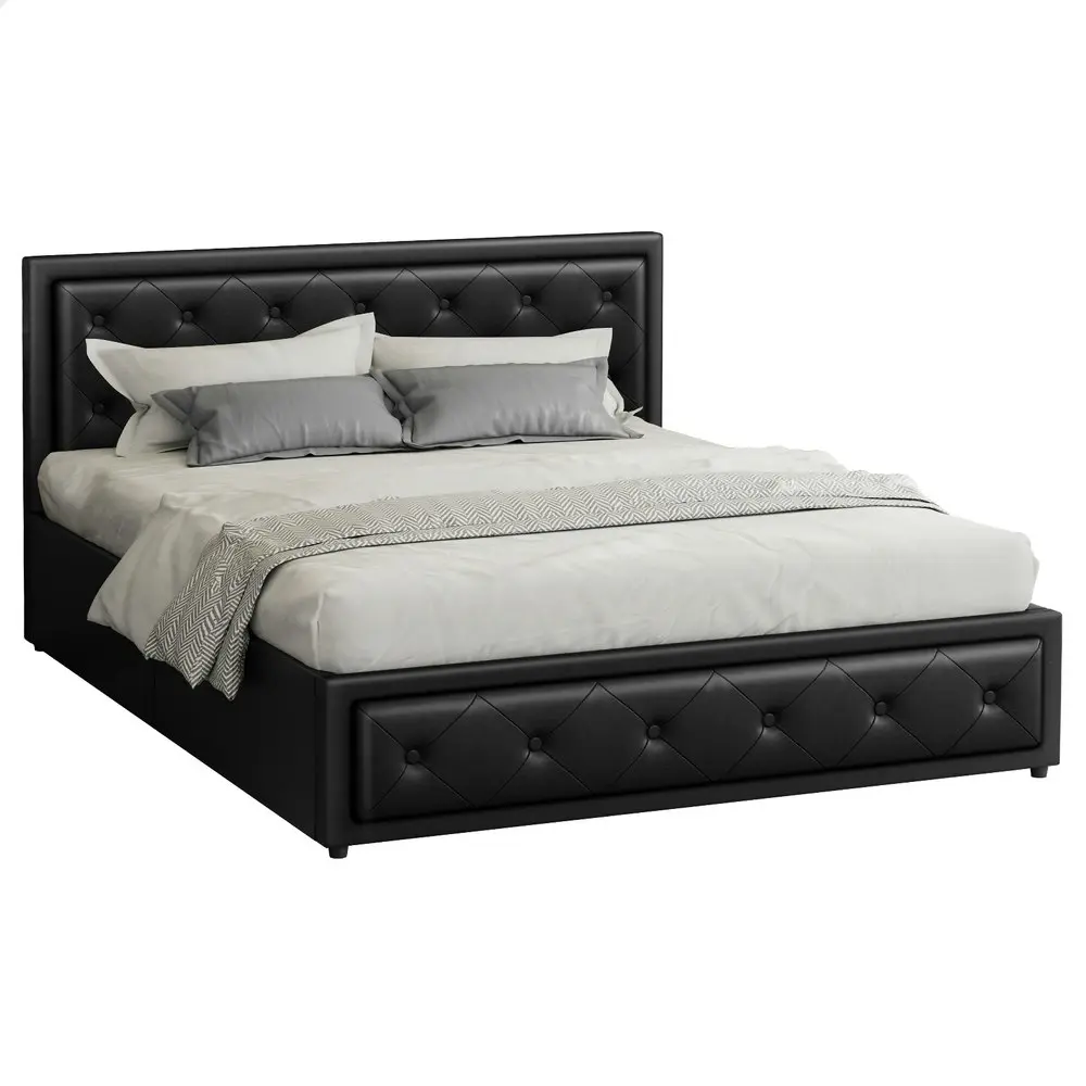 Alfordson Bed Frame King Size Gas Lift Storage Mattress Base Leather Black