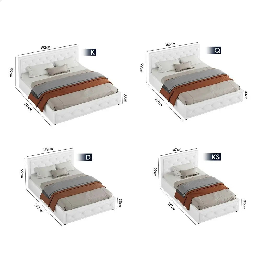 Alfordson Bed Frame King Size Gas Lift Storage Base Boucle Fabric White