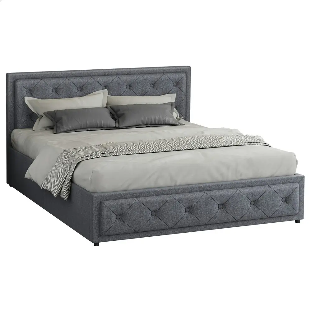 Alfordson Bed Frame King Size Gas Lift Storage Mattress Base Fabric Grey