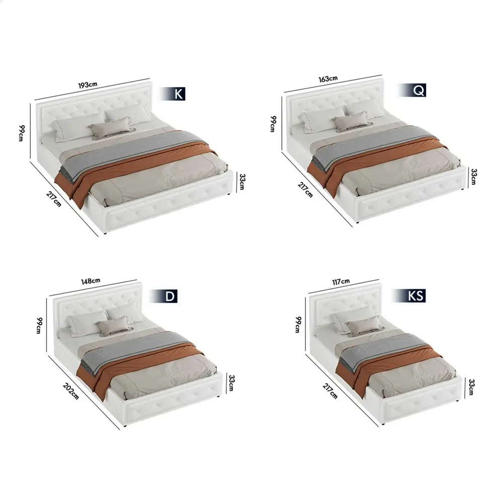 Alfordson Bed Frame King Size Gas Lift Storage Mattress Base Leather White