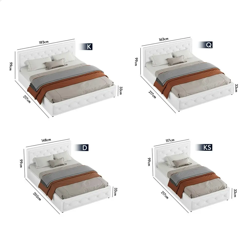 Alfordson Bed Frame King Single Gas Lift Storage Base Boucle Fabric White