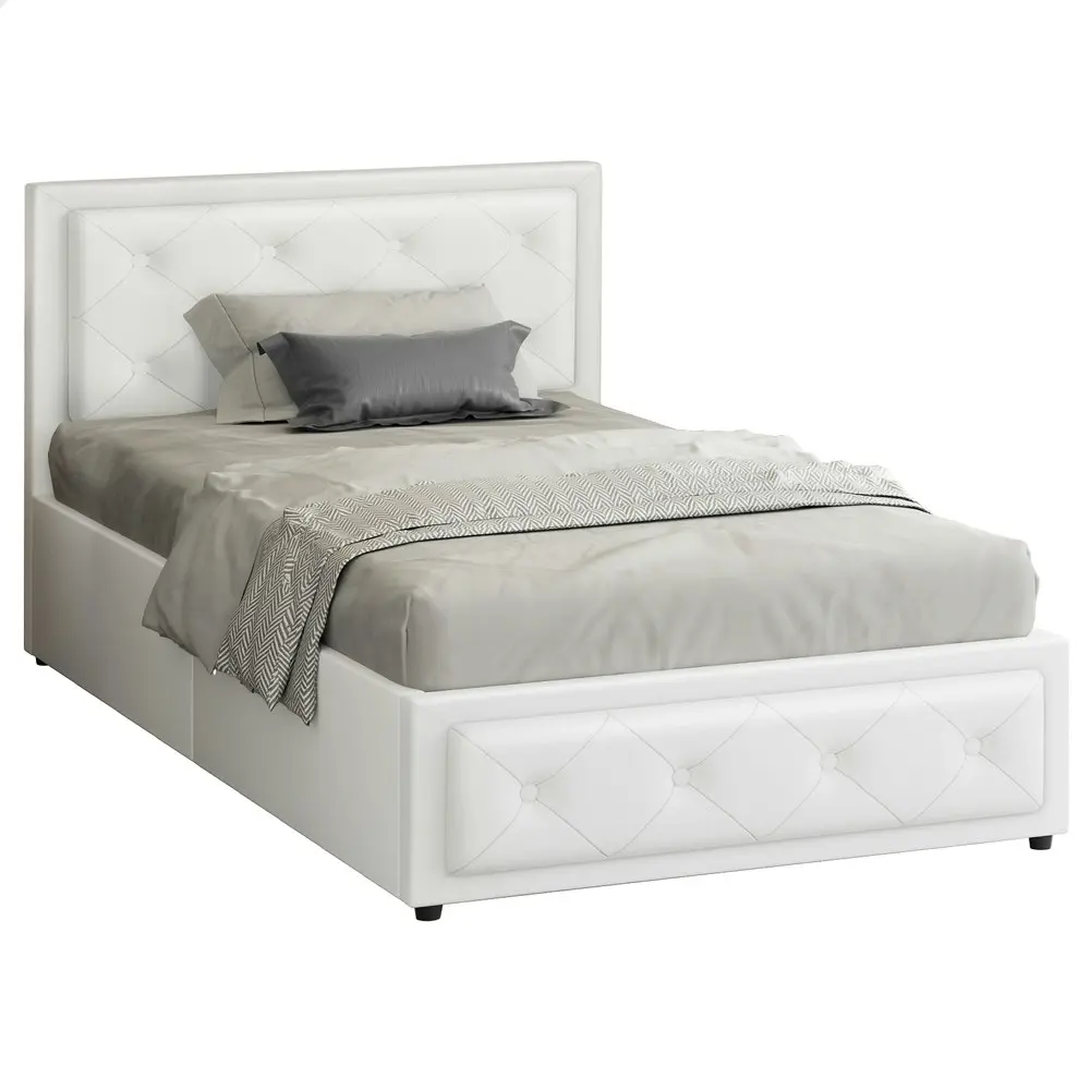 Alfordson Bed Frame King Single Gas Lift Storage Mattress Base Leather White