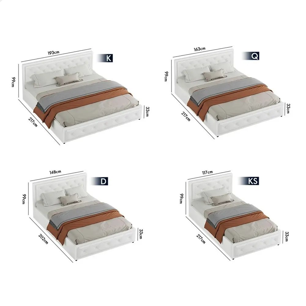 Alfordson Bed Frame King Single Gas Lift Storage Mattress Base Leather White