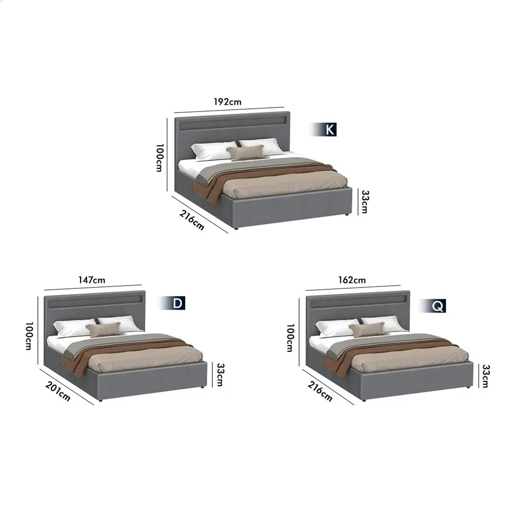 Alfordson Bed Frame King Size RGB LED Gas Lift Base Platform Storage Grey