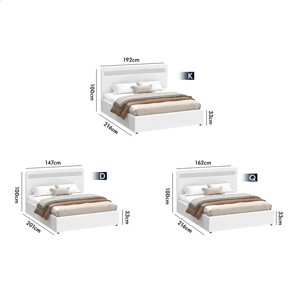 Alfordson Bed Frame King Size RGB LED Gas Lift Base Platform Storage White