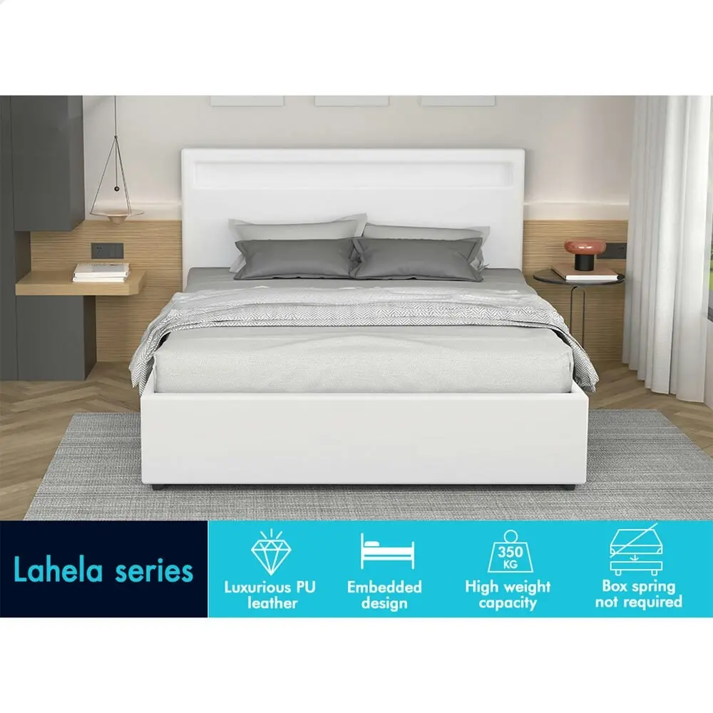 Alfordson Bed Frame King Size RGB LED Gas Lift Base Platform Storage White