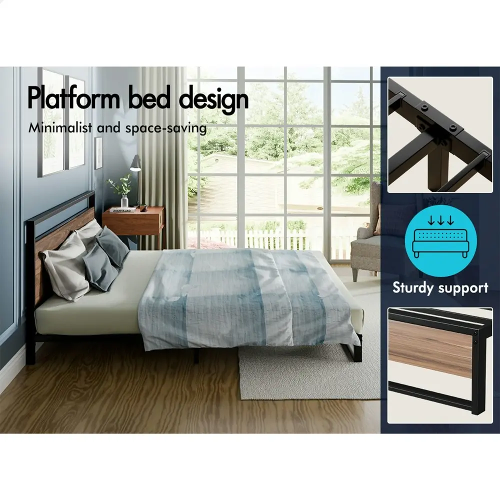 Alfordson Metal Bed Frame King Size Industrial Platform Mattress Base Wood