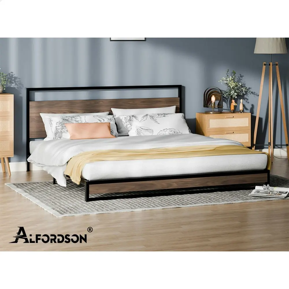 Alfordson Metal Bed Frame King Size Industrial Platform Mattress Base Wood