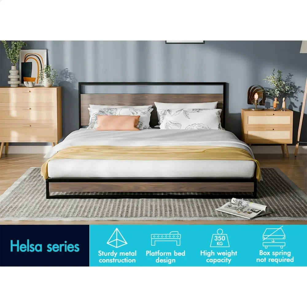 Alfordson Metal Bed Frame King Size Industrial Platform Mattress Base Wood