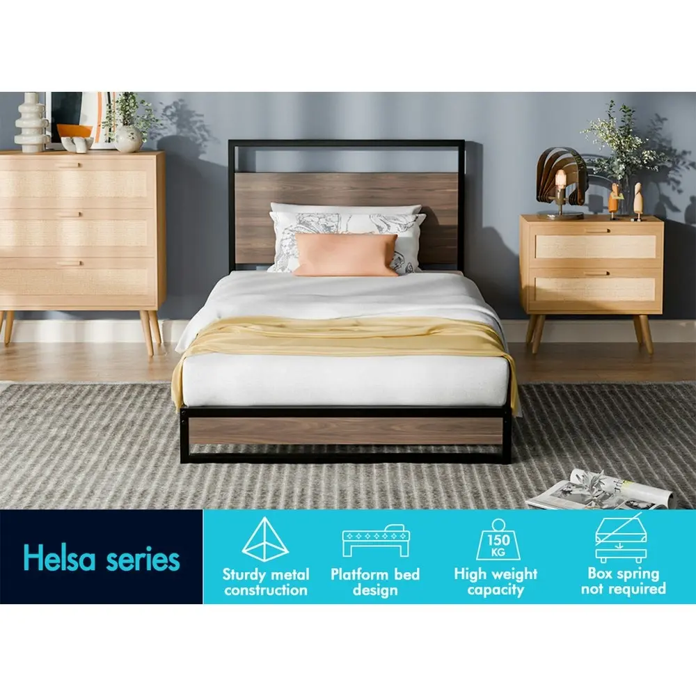 Alfordson Metal Bed Frame Single Size Industrial Platform Mattress Base Wood