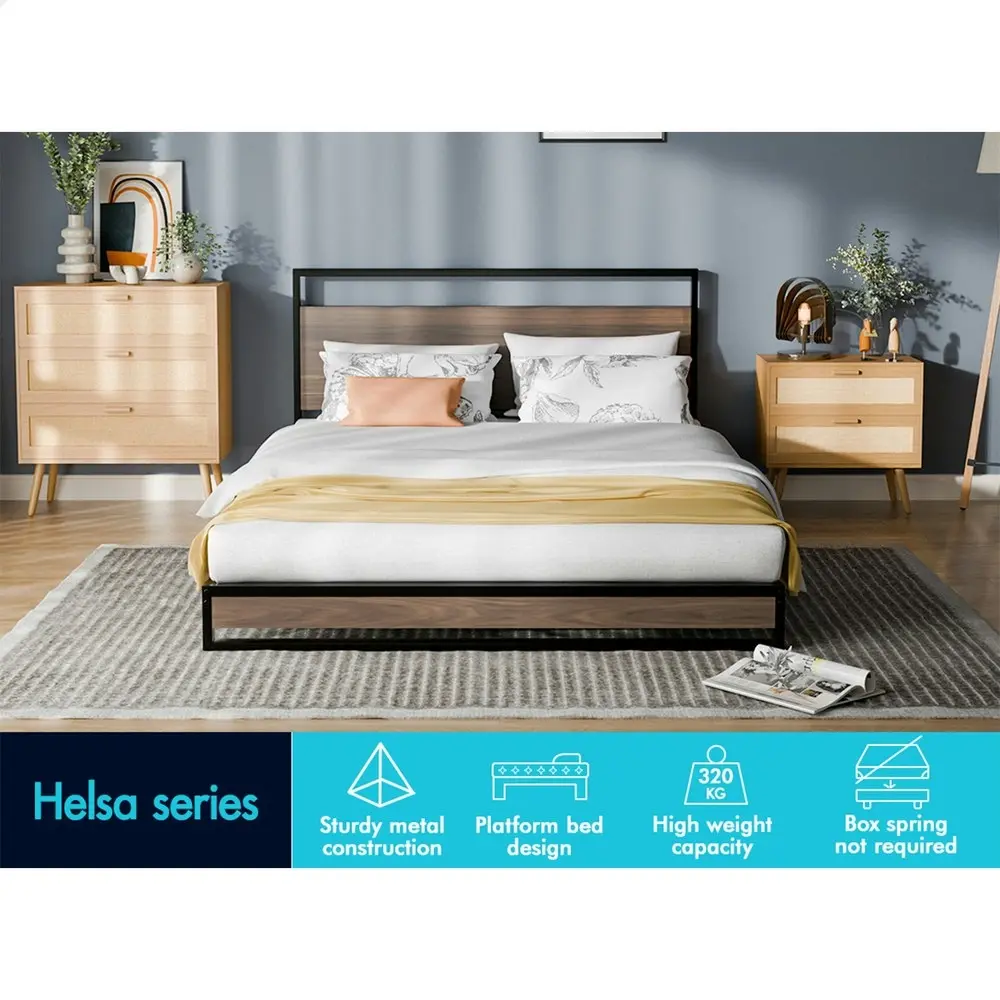 Alfordson Metal Bed Frame Queen Size Industrial Platform Mattress Base Wood