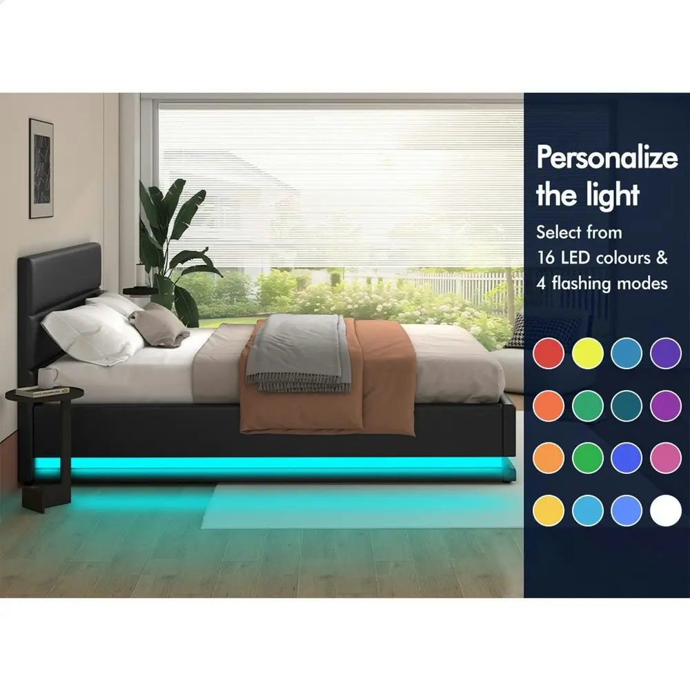 Alfordson Bed Frame King Size Platform RGB LED Gas Lift Base Storage Black