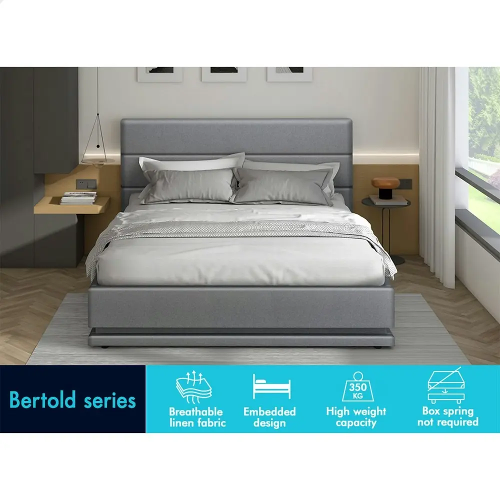 Alfordson Bed Frame King Size Platform RGB LED Gas Lift Base Storage Grey