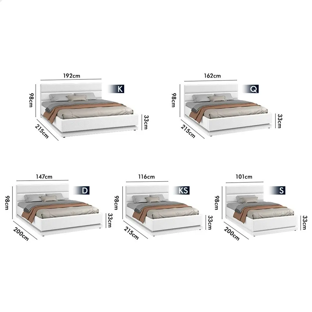 Alfordson Bed Frame King Single Platform RGB LED Gas Lift Base Storage Boucle