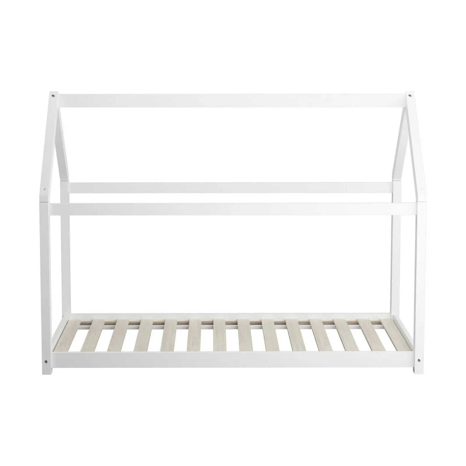 Oikiture Kids Bed Frame with Mattress Wooden Montessori House White